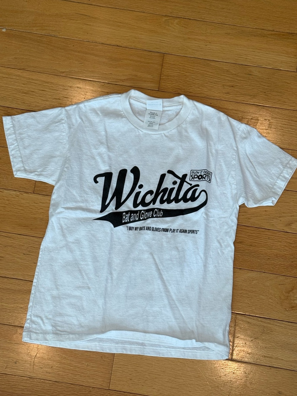 Hanes White Short Sleeve Wichita Graphic Tee with Black Logo Size S 6-8
